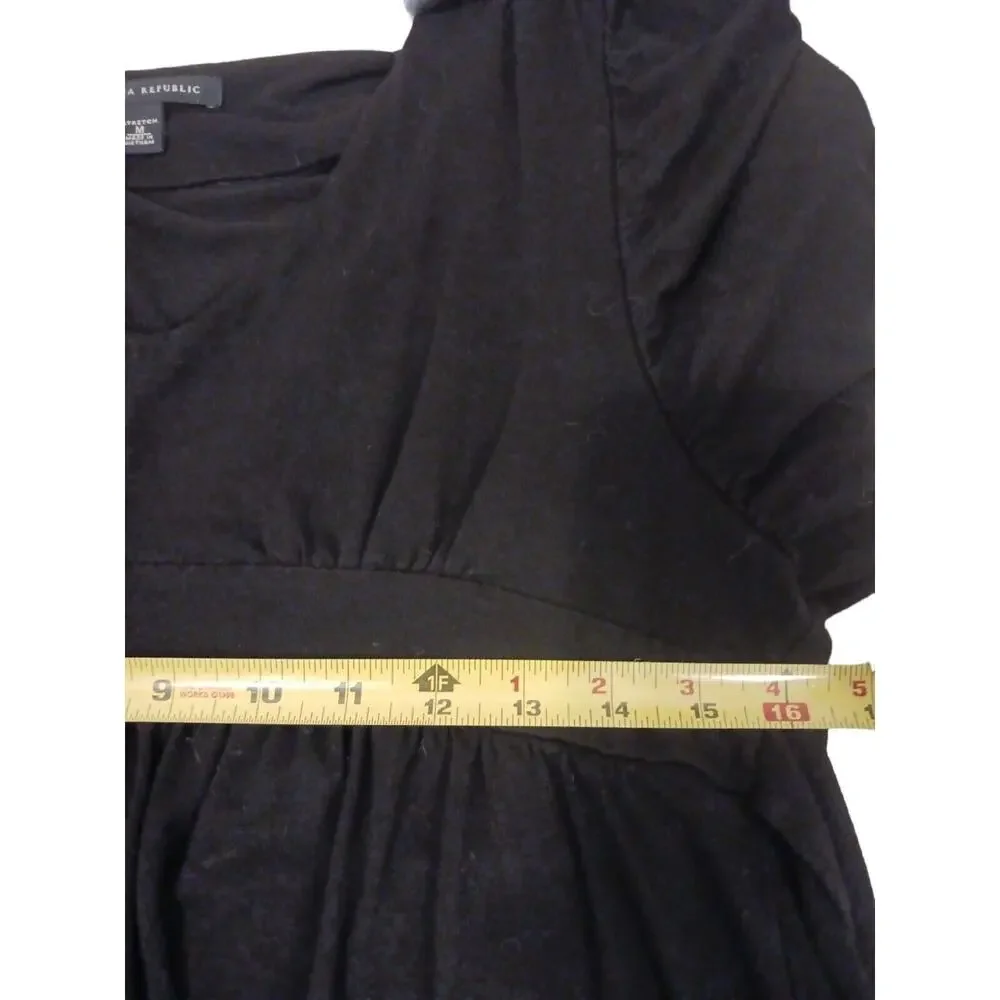 Banana Republic Stretch Tunic Long Top Sz‎ M BLACK Puff Sleeve V-Neck Barbiecore